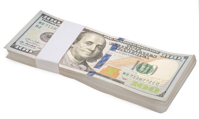 Stacks of US 100 dollar banknote isolated on white background with clipping path. Perfect for...