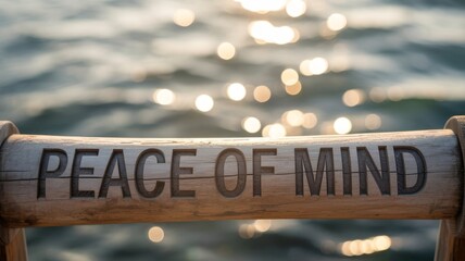 Text ‘Peace of Mind’ carved on wood