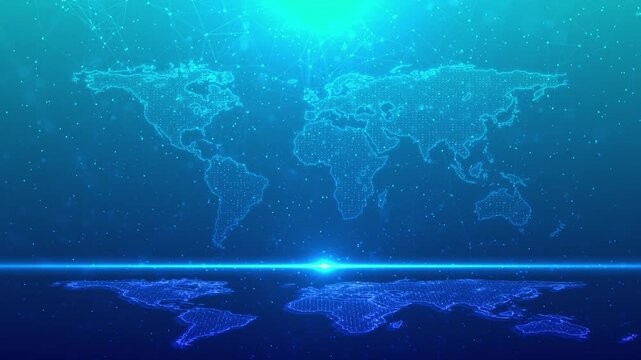 Digital Earth globe with wireframe network connection data transfer, from Space 3D Artificial Intelligence Neural digital information visualization around world map design for business technology 3D