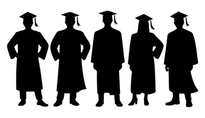 Graduation Ceremony Silhouette  Group of Graduates in Caps & Gowns