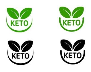 Keto Diet Vector Icon Set  Green & Black Logos with Leaves