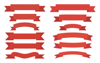  Red Ribbon Banner Vector Set  Flat Design Elements
