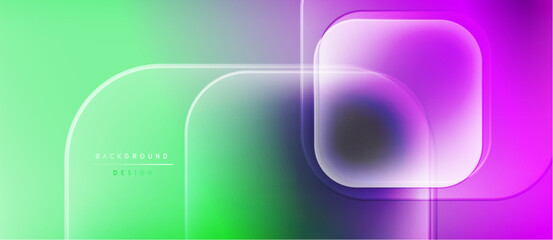 Abstract gradients blend vibrant hues. Rounded rectangles overlap, creating modern design. Text reads background design. Minimalist aesthetic.