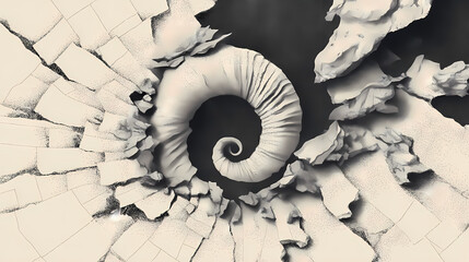 soot-fused root veining offset along spiral distortion field