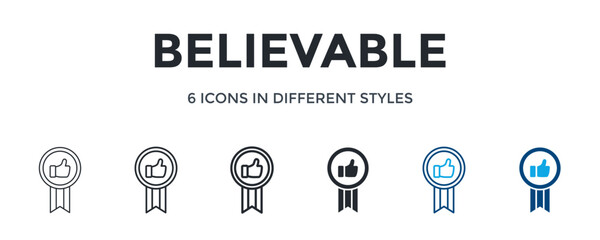 Believable Icon In Different Style Vector Illustration. Designed In Thin Line, Regular Line, Bold Line, Glyph, Outline Color, And Glyph Color Style Can Be Used For Web