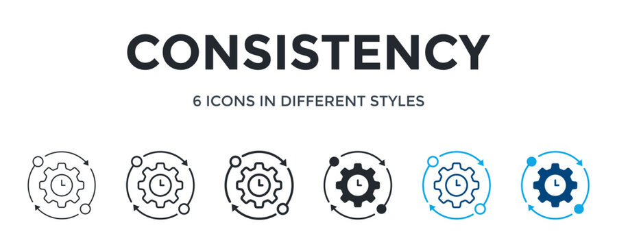 Consistency Icon In Different Style Vector Illustration. Designed In Thin Line, Regular Line, Bold Line, Glyph, Outline Color, And Glyph Color Style Can Be Used For Web