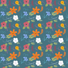Vintage Botanical Charm: A Seamless Floral and Leaf Pattern