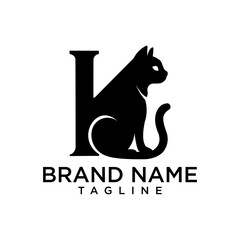 The letter K forms the silhouette of a sitting cat, symbolizing elegance and sharpness