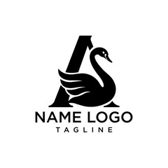 The letter A combined with a swan, a symbol of beauty, art and tranquility