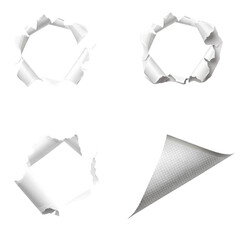 Realistic Torn Paper Hole & Curled Corner Transparent PNG Ripped Paper Set