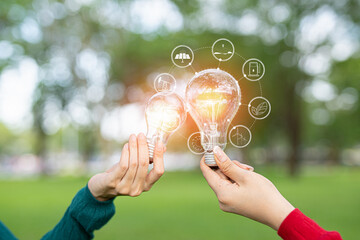 light bulb against nature, icons