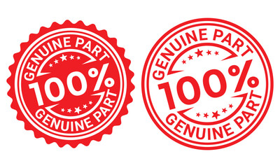 100 percent genuine parts text with circular red stamp frame label Vector Template Illustration