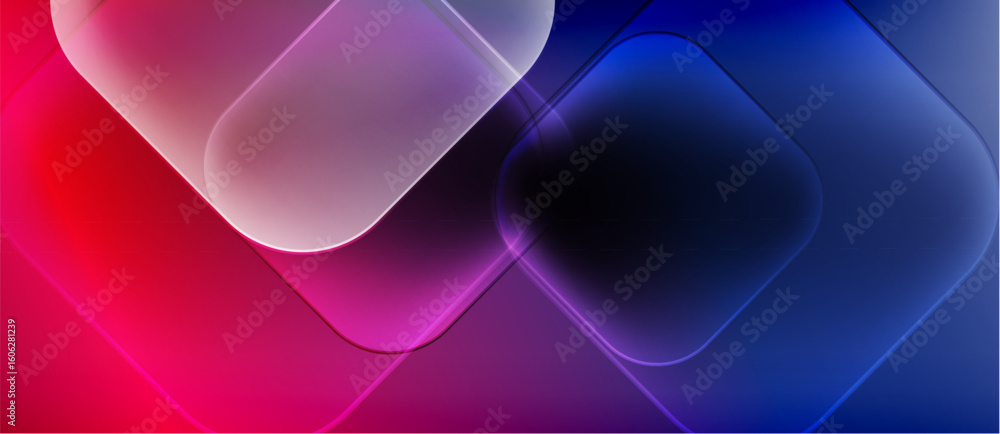 Poster abstract background features vibrant color gradients, rounded rectangles, overlapping shapes. modern