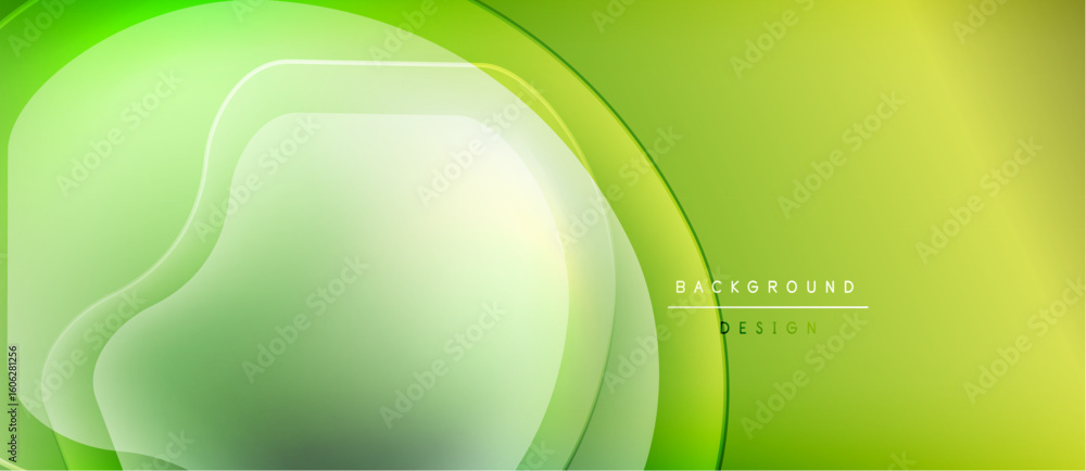 Poster abstract green background. overlapping layers create fluid shapes, gradients, soft shadows. modern d