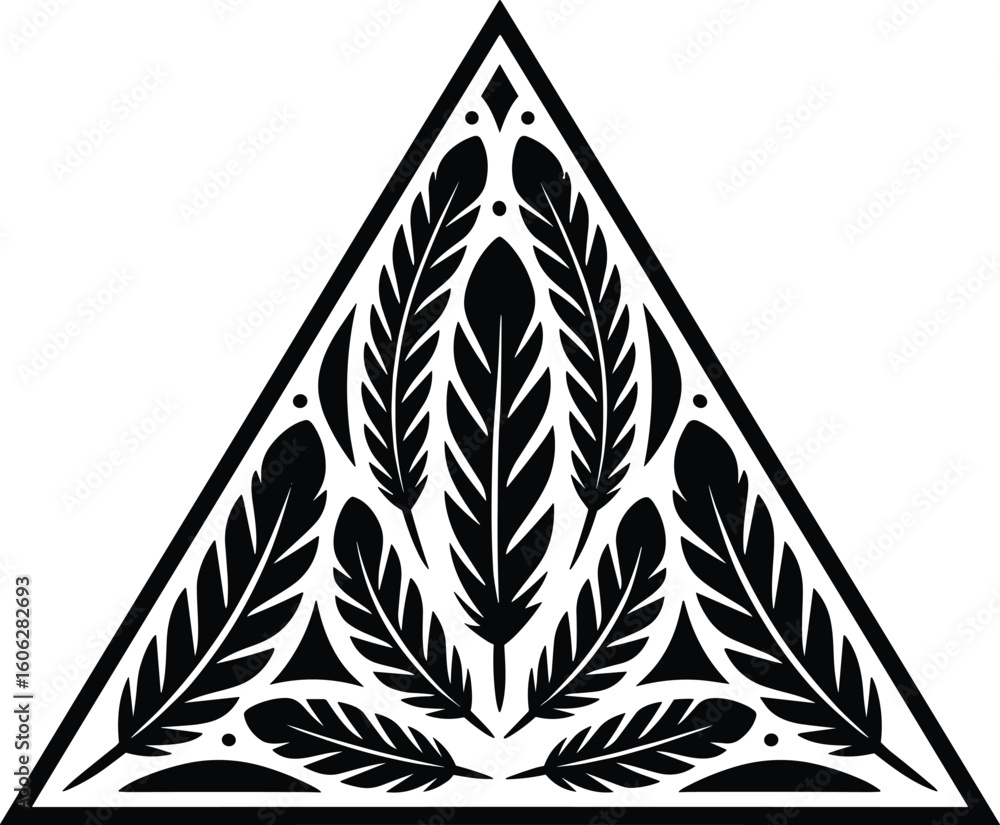 Poster decorative feather illustration enclosed in a triangle shape with black and white design for diverse