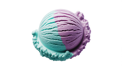 Photo of a scoop of mint and purple ice cream isolated on white