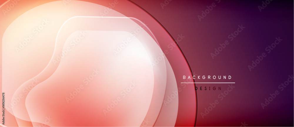 Poster abstract background features overlapping rounded shapes. gradient transitions from peach to purple c