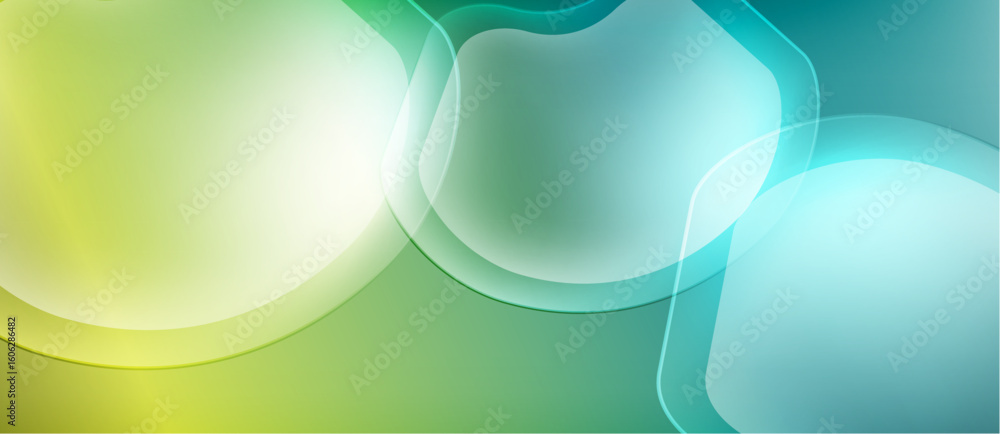 Poster abstract background features flowing shapes, gradients. colors transition from yellow to green, then