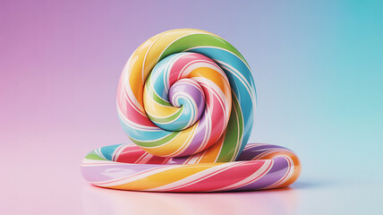 Photo of a colorful swirl lollipop on a pastel background