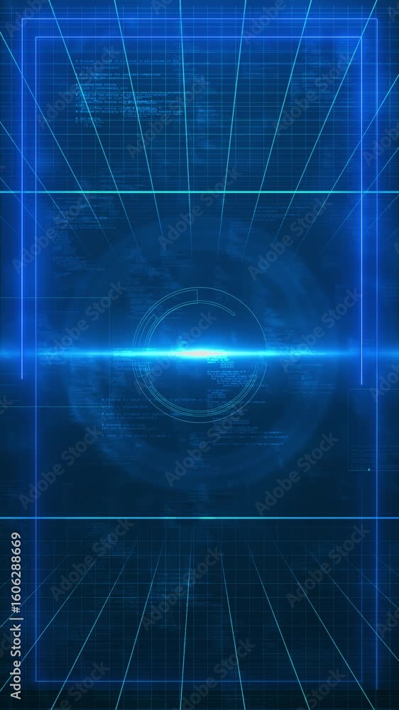 Poster abstract futuristic cyber circle futuristic hud elements with ai chatbot, sci-fi particle tunnel, te