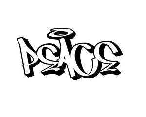 hand drawn graffiti calligraphy letters PEACE isolated design in black and white