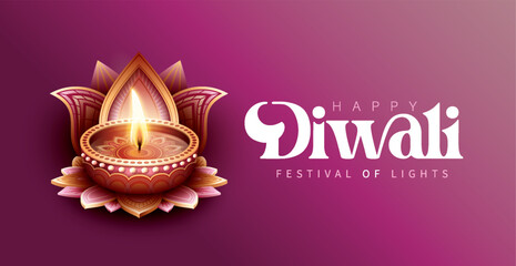 Happy Diwali festival with oil lamp, Rangoli decoration with Diya, Diwali holiday Background with rangoli, Diwali celebration greeting card,vector.