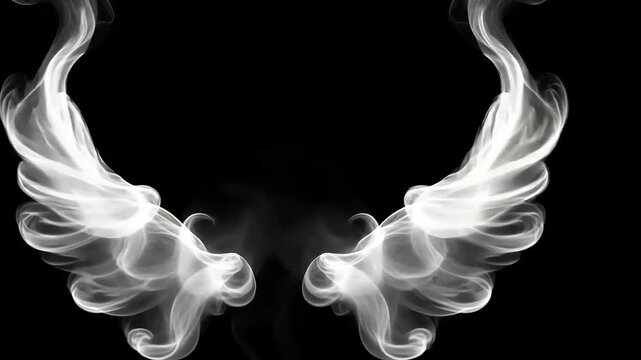 Abstract Wings Animation: Ethereal Smoke Wing Design on Black Background, Unique Visuals