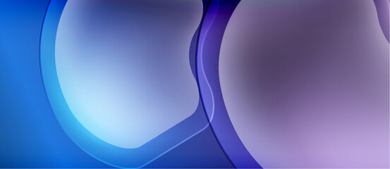 Abstract fluid shapes blend blues, purples. Soft gradients create calming visual experience. Minimalist design evokes serenity, depth.