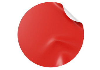 Vibrant red circular sticker with a peeled corner isolated on a clean transparent background