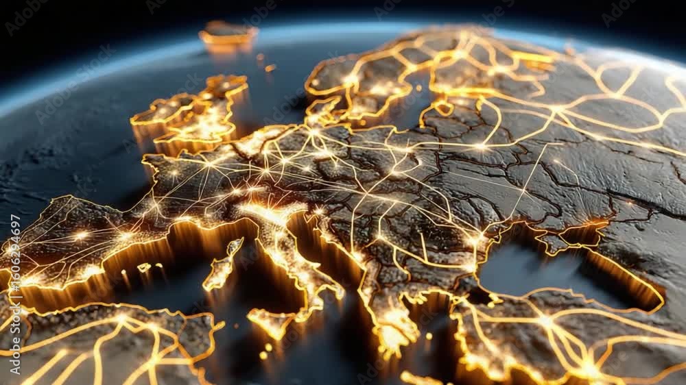 Poster global network of europe: a stunning visual representation of europe from space, showcasing a comple