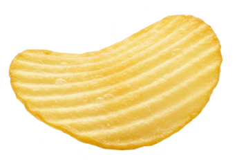 A single ridged potato chip with a wavy shape isolated against a clean transparent background showcasing its texture