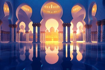 Majestic Mosque Sunset Reflection Beauty