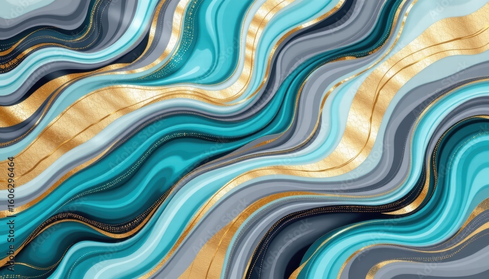 Poster abstract turquoise and gold waves pattern for elegant background design and modern artwork with text