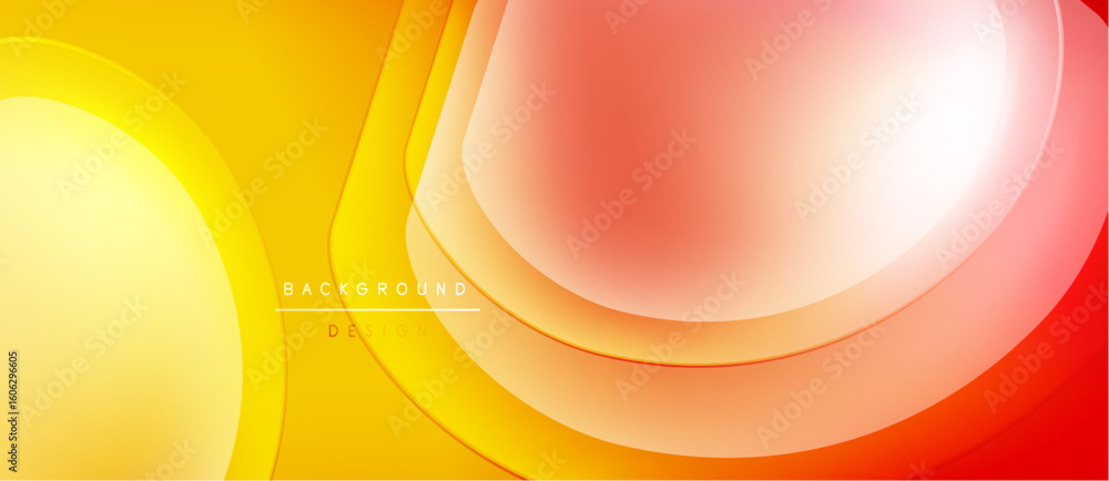 Poster Abstract background features vibrant yellow, orange hues. Smooth shapes overlap creating dynamic visual effect. Modern design element.