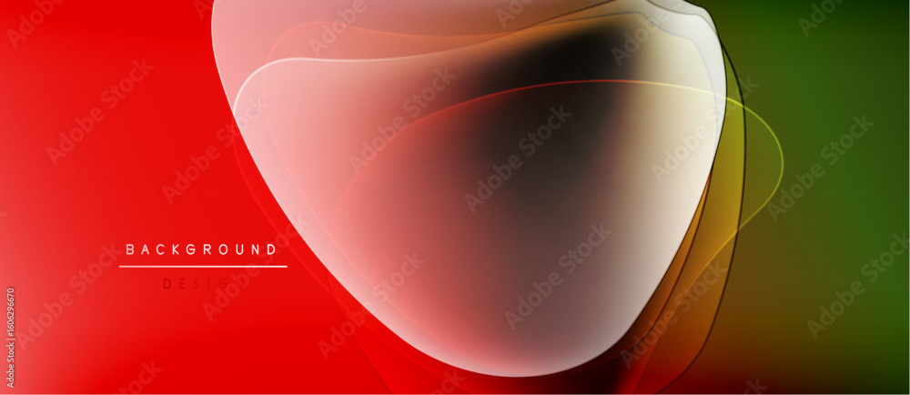 Poster abstract fluid shapes blend, creating vibrant red, orange, green gradients. minimal text indicates b