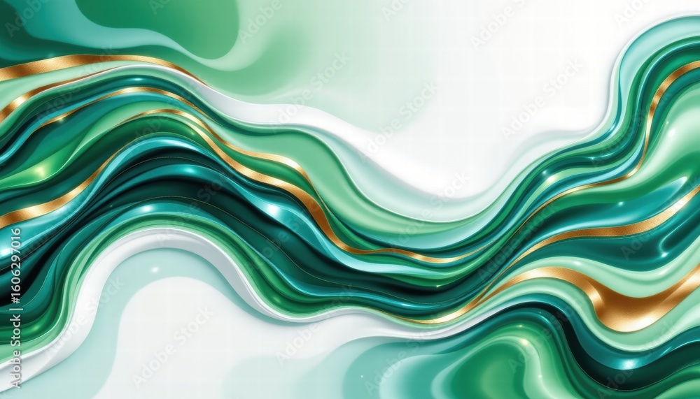 Poster elegant fluid abstract background with wavy patterns in green and gold hues creating a modern artist