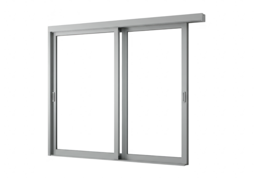 Contemporary gray sliding glass door with two panels from a side angle isolated on transparent background