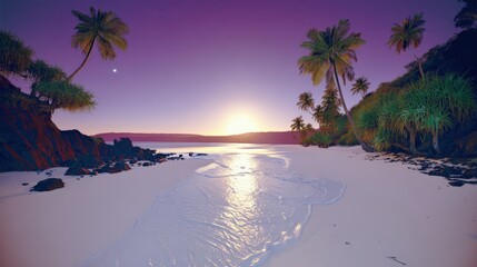 Tropical Beach Sunrise Pink And Purple Dawn Over Wet Sand