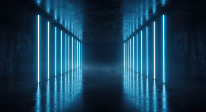 Corredor com luzes de neon azul