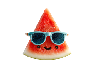 Cool watermelon slice wearing sunglasses summer fun, Isolated On White, Transparent Background, Png