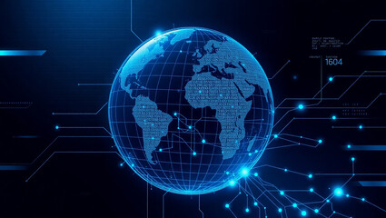 Fototapeta premium High-tech concept background with a digital world map, perfect for showcasing modern innovation, networking, and digital solutions.