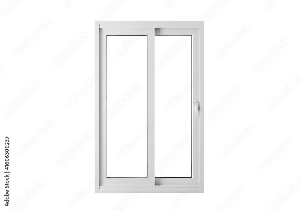 Poster Vertical white sliding window with two equal panes and a simple modern design isolated on a transparent background