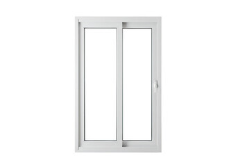 Vertical white sliding window with two equal panes and a simple modern design isolated on a transparent background