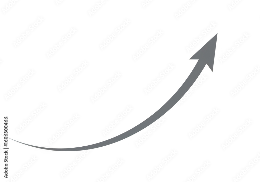 Poster grey upward curving arrow symbolizing growth and progress on a clean transparent background