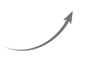 Grey upward curving arrow symbolizing growth and progress on a clean transparent background