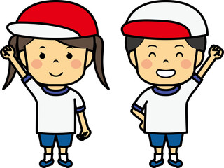 運動会の小学生男女