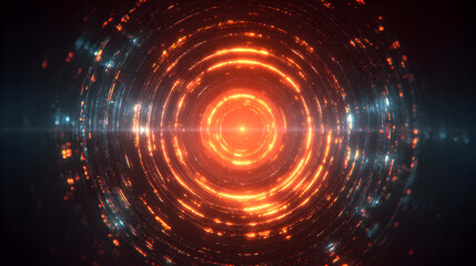Abstract circular light effect with orange glowing rings futuristic geometric pattern digital data flow concept for tech background graphic resource and science artwork power