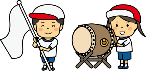 運動会の小学生男女