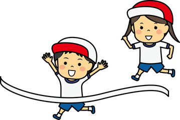 運動会の小学生男女