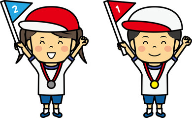 運動会の小学生男女